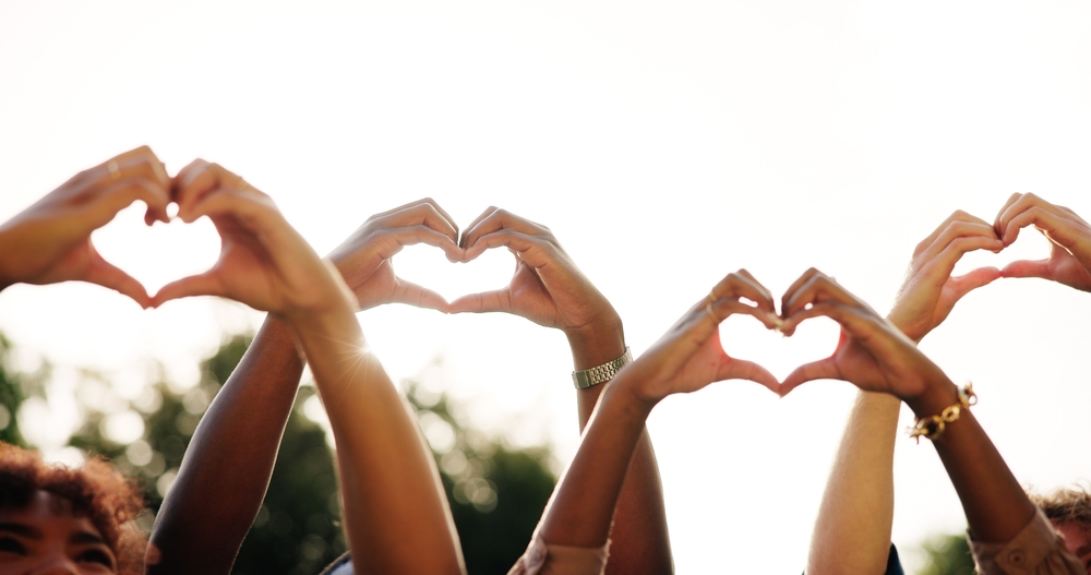 Friends,,People,And,Team,With,Heart,Hands,Outdoor,For,Love,